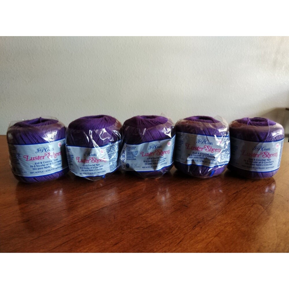 5x JP Coats Purple Luster Sheen Knit & Crochet Acrylic Yarn Made in USA #A95